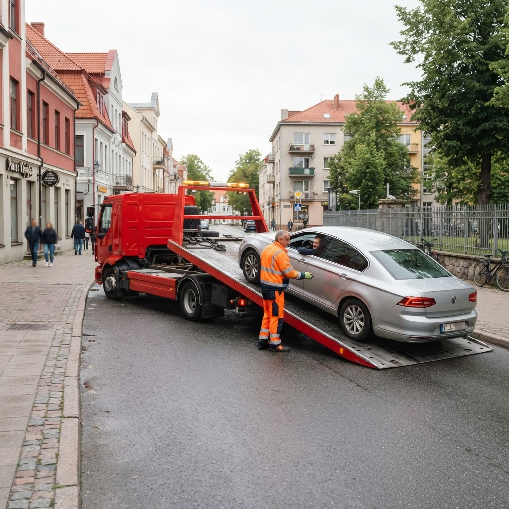 Kablys24 tralas pakrauna automobilį Klaipėdoje